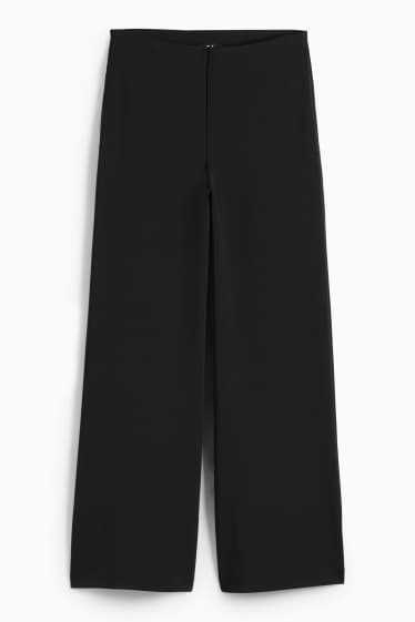 Femei - Pantaloni din jerseu - talie înaltă - wide leg - negru