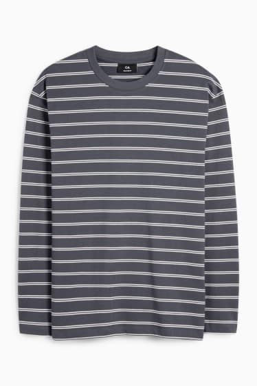 Herren - Langarmshirt - gestreift - grau