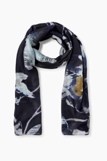 Femmes - Foulard - à fleurs - bleu foncé