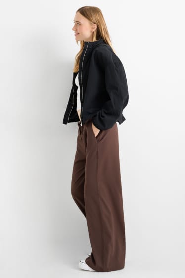 Femmes - Pantalon en toile - mid waist - wide leg - marron foncé