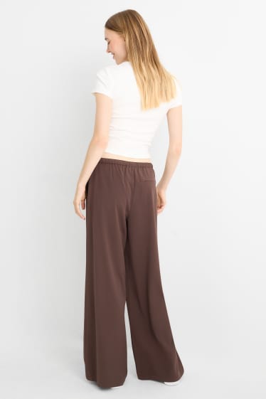 Femmes - Pantalon en toile - mid waist - wide leg - marron foncé