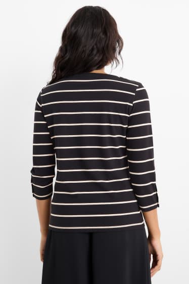 Damen - Langarmshirt - gestreift - schwarz / weiss