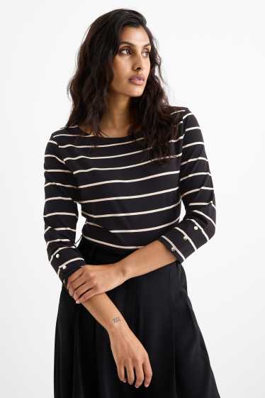 Damen - Langarmshirt - gestreift - schwarz / weiss