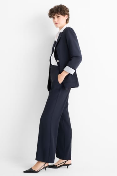 Women - Cloth trousers - mid-rise waist - wide leg - dark blue