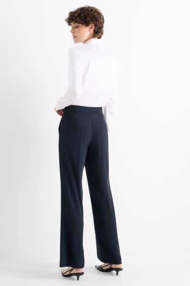 Women - Cloth trousers - mid-rise waist - wide leg - dark blue