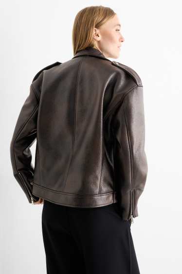 Damen - Bikerjacke - Lederimitat - dunkelbraun