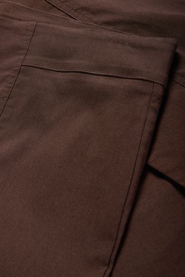 Dámské - Plátěné kalhoty - high waist - straight fit - LYCRA® - tmavohnědá