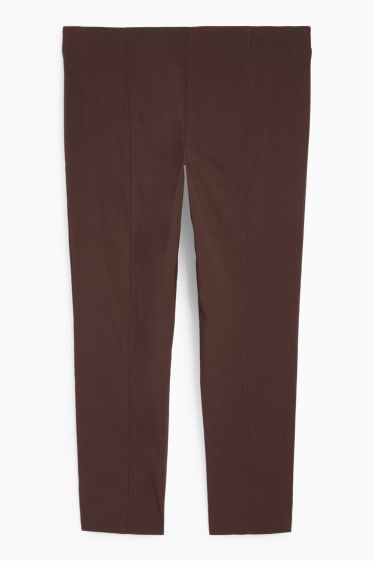 Dámské - Plátěné kalhoty - high waist - straight fit - LYCRA® - tmavohnědá