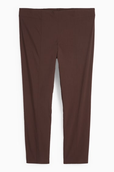 Dámské - Plátěné kalhoty - high waist - straight fit - LYCRA® - tmavohnědá