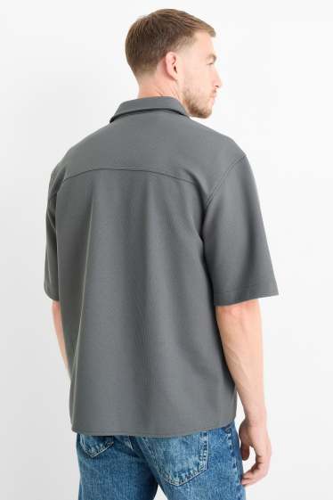 Men - Shirt - relaxed fit - lapel collar - textured - dark gray