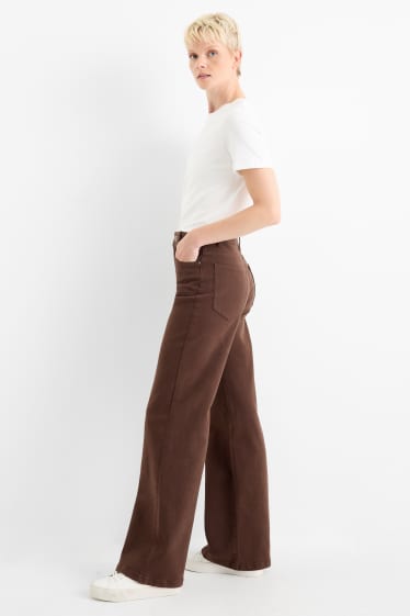 Dames - Wide leg jeans - high waist - bruin