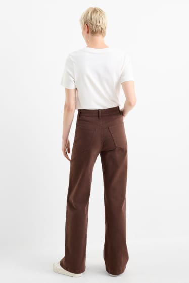 Dames - Wide leg jeans - high waist - bruin