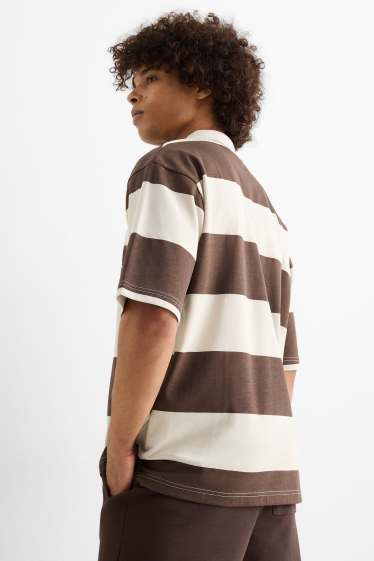 Uomo - Polo - a righe - marrone scuro