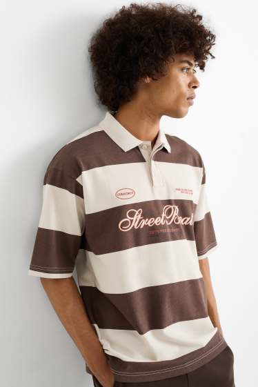 Uomo - Polo - a righe - marrone scuro