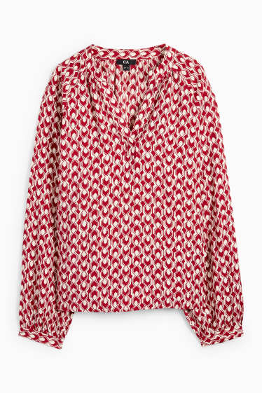 Femmes - Chemisier à encolure en V - à motif - rouge / beige