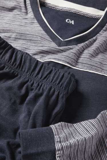 Heren - Pyjama - grijs / donkerblauw