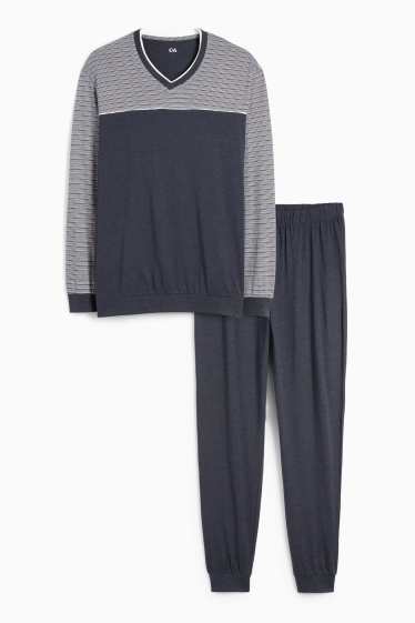 Heren - Pyjama - grijs / donkerblauw