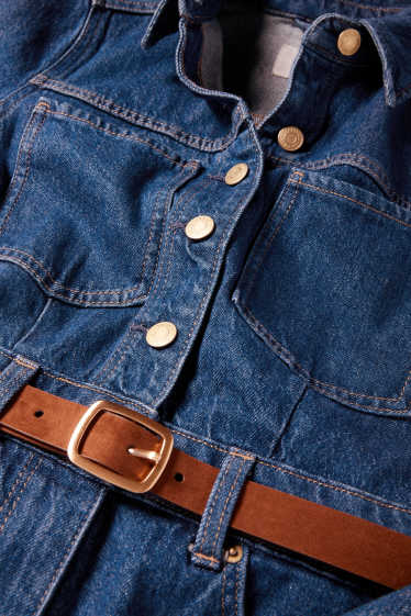 Dames - Denim blousejurk met ceintuur - jeansblauw