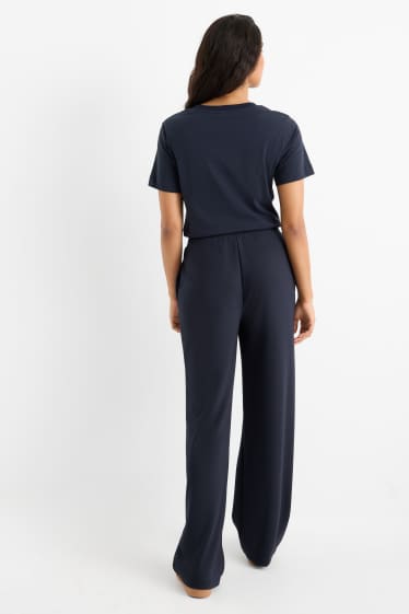 Women - Basic jersey trousers - mid-rise waist - straight fit - dark blue