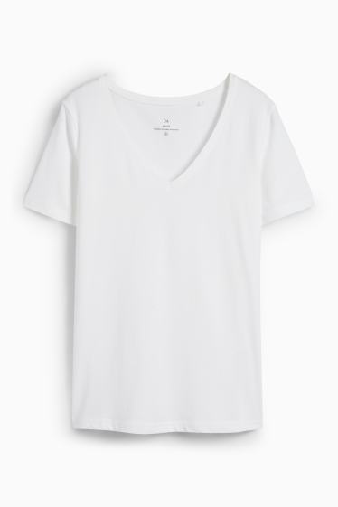 Femei - Tricou cu decolteu în V - slim fit - alb