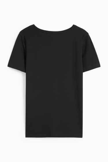 Women - Basic V-neck T-shirt - slim fit - black
