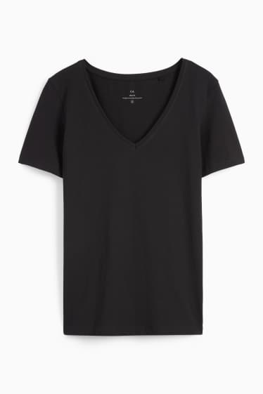 Women - Basic V-neck T-shirt - slim fit - black