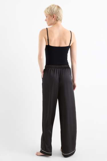 Damen - Satin-Pyjamahose - schwarz