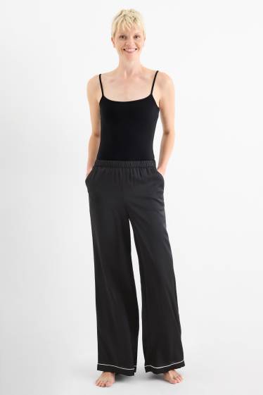 Damen - Satin-Pyjamahose - schwarz