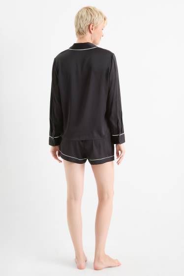 Damen - Satin-Pyjama - schwarz