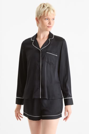 Damen - Satin-Pyjama - schwarz