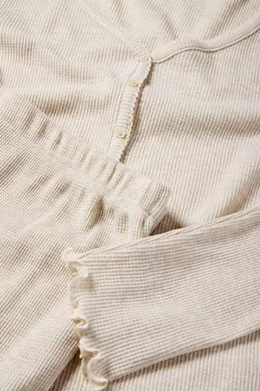 Damen - Pyjama - strukturiert - hellbeige