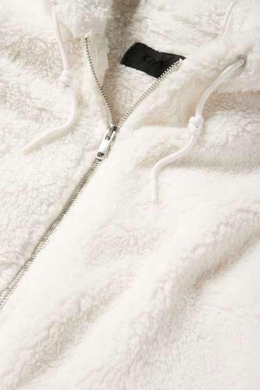 Women - Faux fur jacket with hood - white