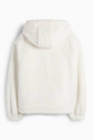 Women - Faux fur jacket with hood - white