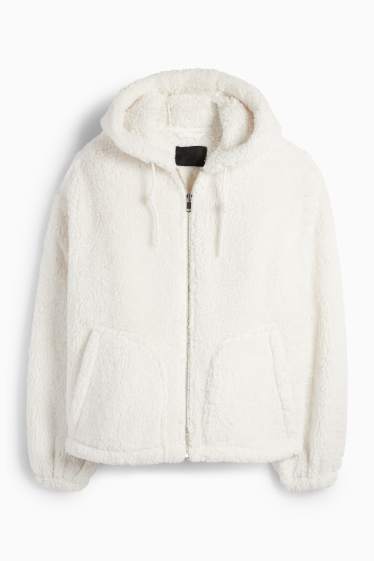 Women - Faux fur jacket with hood - white