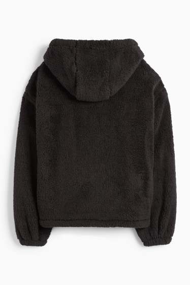 Femmes - Veste en peluche à capuche - noir