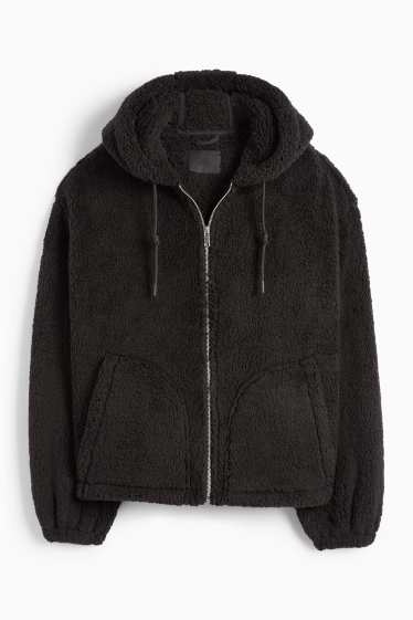 Femmes - Veste en peluche à capuche - noir