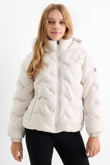 Kinderen: meisjes - Gewatteerde jas met capuchon - licht beige
