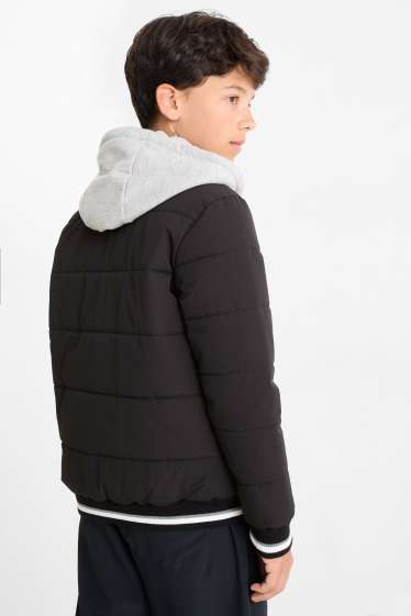 Kinder Buben - Steppjacke mit Kapuze - schwarz