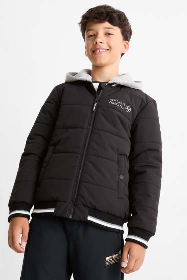 Kinder Buben - Steppjacke mit Kapuze - schwarz