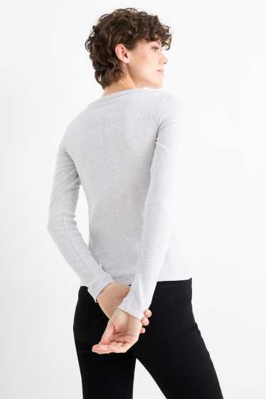 Femmes - Lot de 2 - haut à manches longues basique - finition côtelée - gris foncé / gris clair