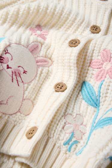 Kinder Mädchen - Hase, Schmetterling und Blume - Strickjacke - gerippt - cremeweiß