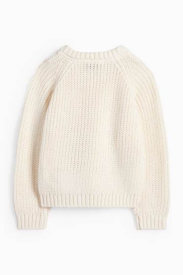 Kinder Mädchen - Hase, Schmetterling und Blume - Strickjacke - gerippt - cremeweiß