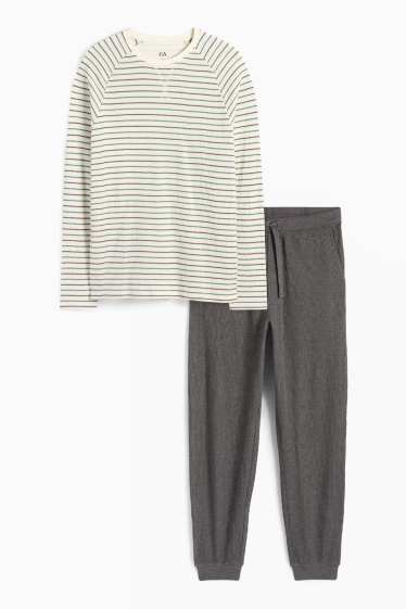 Heren - Pyjama - met structuur - crème wit