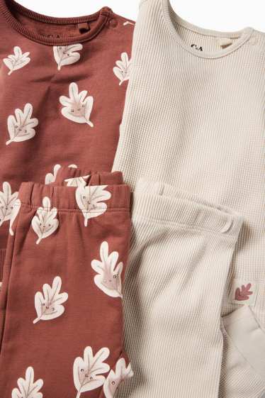 Unisex - Set van 2 - bladeren - babypyjama - 4-delig - beige
