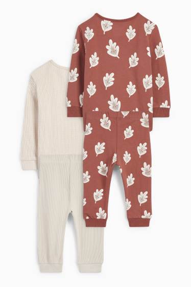 Unisex - Set van 2 - bladeren - babypyjama - 4-delig - beige