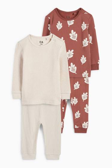 Unisex - Set van 2 - bladeren - babypyjama - 4-delig - beige