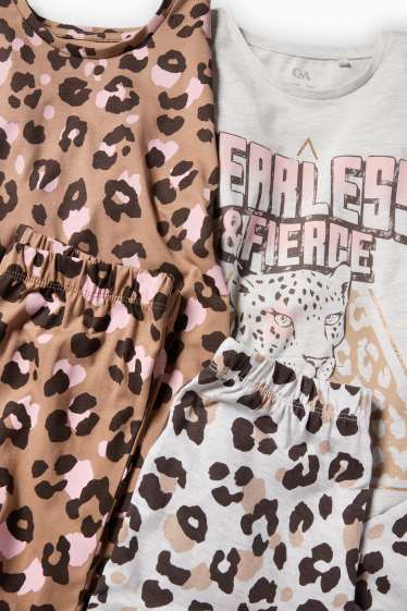 Kinder Mädchen - Multipack 2er - Pyjama - 4 teilig - Leo-Print - hellgrau-melange