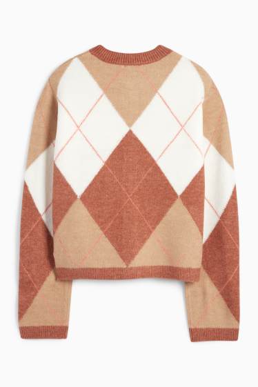 Women - Cardigan - check - beige
