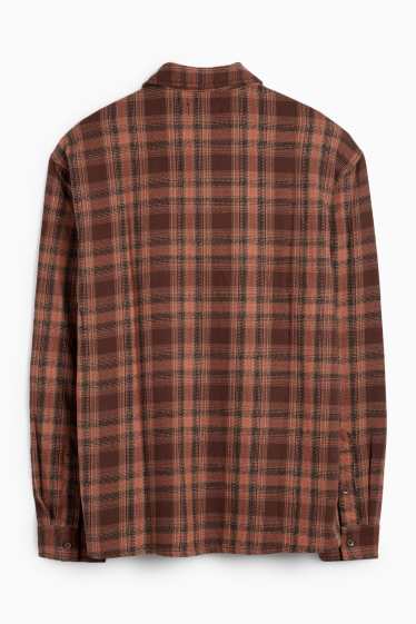Men - Flannel shirt - regular fit - kent collar - check - dark brown