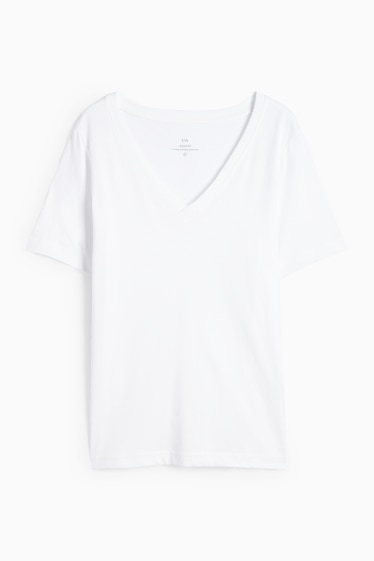 Femei - Tricou cu decolteu în V - Regular fit - alb